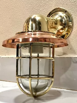 Nautical Arched Bulkhead New Brass Wall Sconce Ship Light With Copper Shade • $130.64