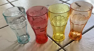 Coca-cola Plastic Tumbler Glass X4  Green Red Yellow & Orange Coke Cups • $27