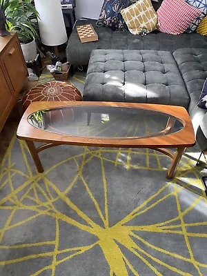 Retro/Vintage Mid Century Teak Glass Top Oval Coffee Table By Nathan Furniture  • £95