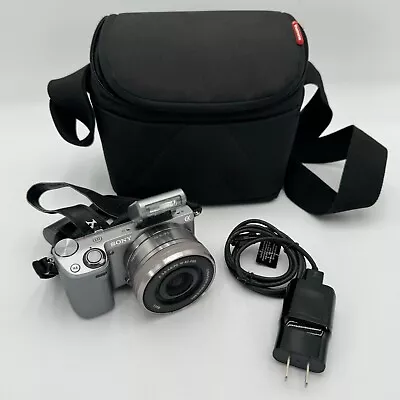 Sony Alpha NEX-5T 16.1MP Camera Silver 16-50mm OSS Lens Flash Case Tested Works • $199.95
