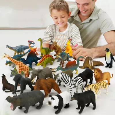 12Pcs Animal Model Plastic Figures Jungle Wild Ocean Zoo Animal Playset Toys Kit • £8.25