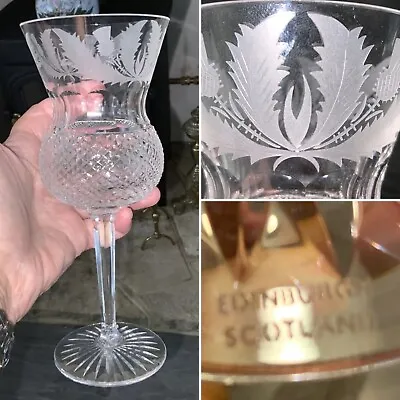 👀RARE 8 3/8” EDINBURGH Crystal THISTLE TALL WATER WINE GLASS SIGNED MINT • £230