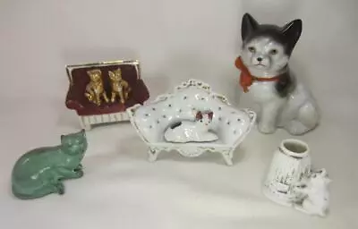 *Cat Figurines  LOT  ANTIQUE Victorian Germany Japan Settees Gilt Flocked • $49.98