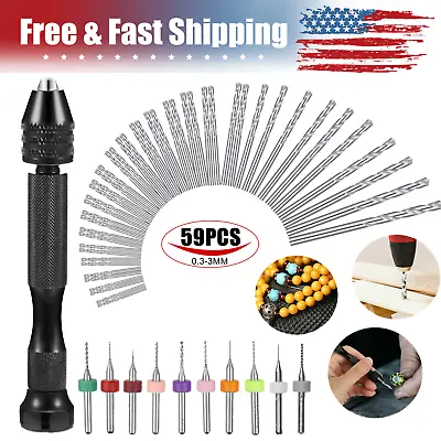 59Pcs Precision Pin Vise Mini Micro Hand Twist Drill Bits Set Rotary Tools Kit • $8.99