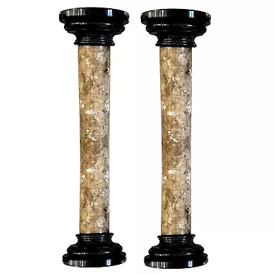 Pair Of Columns IN Marble Brown Emperador With Capitello Black Belgium H 100cm • £1487.55