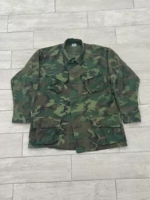 Vintage 1969 Vietnam Military Poplin Class 2 Camouflage Slant Pocket Coat Shirt • $69.97