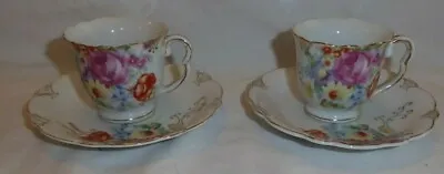 2 Vintage Cup & Saucer Ucg Ucagco Demitasse Pink Cabbage Rose ? Occupied Japan • $27.99