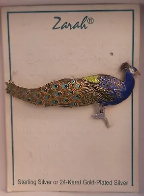 Proud Peacock Brooch Bird Pin Sterling Silver By Zarah • $35