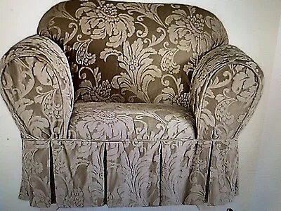  Sure Fit TWO TONE MATELASSE One Piece BOX Chair Slipcover TOFFEE NEW • $99.99