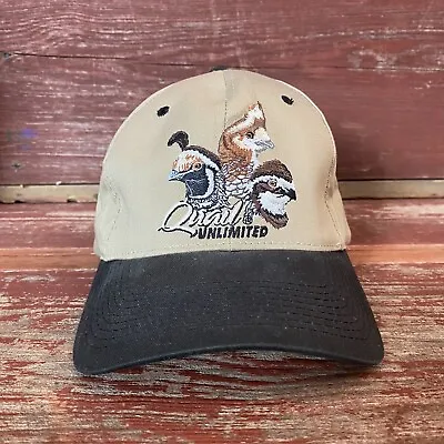 Quail Unlimited Tan/Black Adjustable Strap Baseball Hat. Nice Condition • $24.99