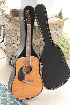 Vintage HONDO Acoustic LEFT HAND Guitar W/Case W Korg Tuner  1970's Exc H350LNT • $119