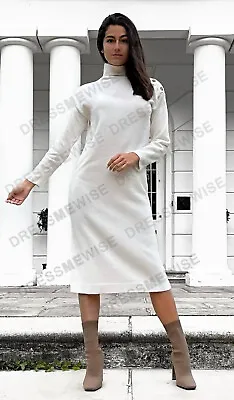 £14.99 • Buy Mango Women's High Neck Long Sleeve Jumper Midi Knit Dress Ivory/Cream