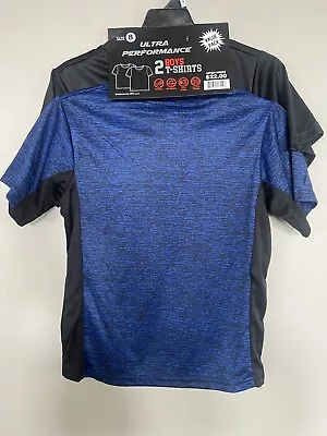 NEW Ultra Performance 2 Pack Boys Fast Drying Stretch T Shirts Black Blue 8-20 • $10