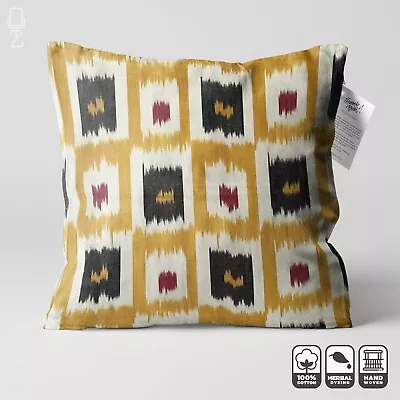 Yellow IKAT Pillow Cover From Traditional 100% Cotton | 50x50 Cm | Double Sided • £26.40