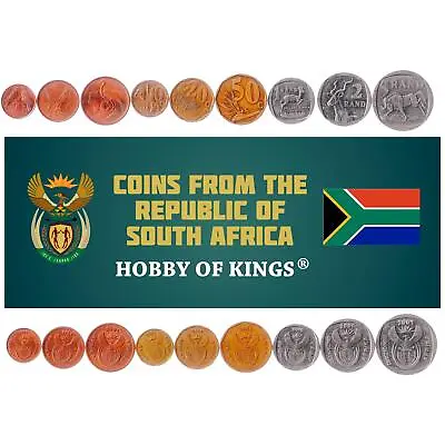 South Africa 9 Coins Set 1 2 5 10 20 50 Cents 1 2 5 Rand | 2000 - 2001 • $13.04