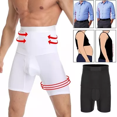 Men High Waist Boxer Shorts Belly Body Shaper Compression Girdles Slimming Pants • £7.79