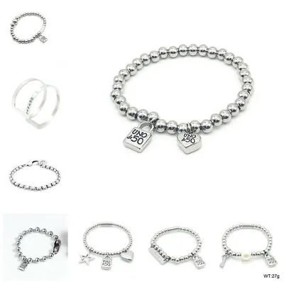 NEW Uno De 50 Silver Tone Beaded Chain Lock Logo Stainless Steel Bracelet Gift • $10.58