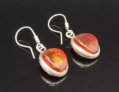 925 Sterling Silver - Vintage Oval Cabochon Baltic Amber Earrings - EG11743 • $40.40