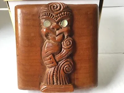 Vintage Hand Carved Folk Art Maori Figural Hinged Wood Trinket Box NZ • $59.99