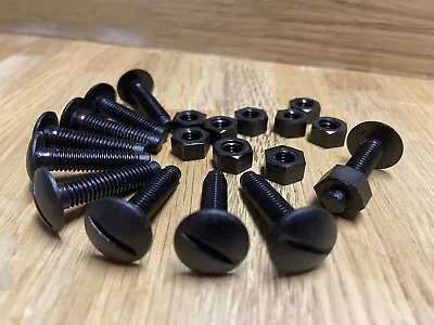 M6 NYLON Plastic Slotted MUSHROOM Head Screws Bolts Nylon Bolts Black With NUTS • £5.99