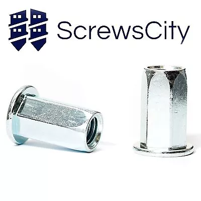 £2.12 • Buy Blind Rivet Nuts Hexagon Shank Open End Flat Head M4 M6 M8 M10 Zinc Plated