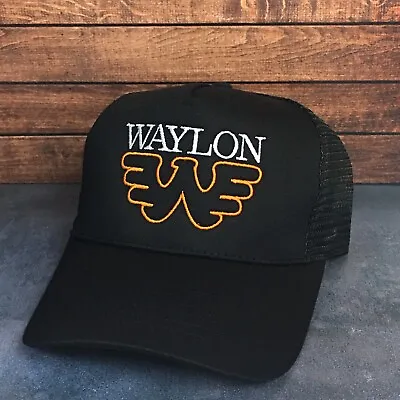 Vintage Style Waylon Jennings Stitched Black Mesh Trucker Hat Free Shipping • $29.74