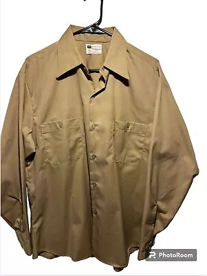 Vintage Men's Size L Sears Work Shirt Perm-Press Khaki Long Sleeve • $18.69