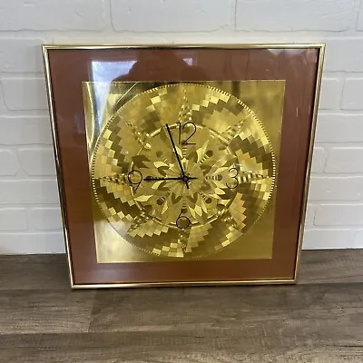 Vintage MCM Mid Century Gold Foil Wall Clock Mandala Gold Frame READ! • $38.99