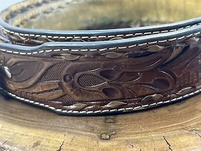 Men's Nocona Tan Tooled Leather Belt Size 48 No Buckle Just Belt • $12