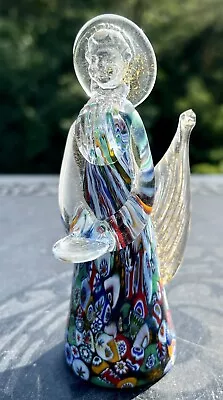 Vtg Heavenly Art Glass Angel Murano Millefiori Italian Figurine Gold Fleck Italy • $89.95