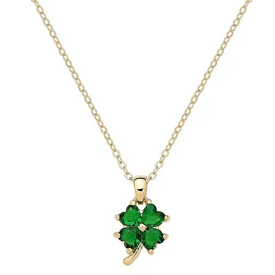 Shamrock Necklace 4 Four Leaf Clover Cubic Zirconia Jewelry GOLD GREEN 1176 • $14.99
