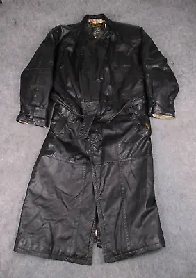 Vintage Leather Jacket Mens 40 Long Black Trench Coat Golden Goose The Matrix • $80.96