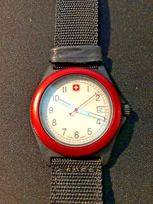 Vintage T-Swiss Army Watch Unisex Black Red Enamel 50M New Battery • $16