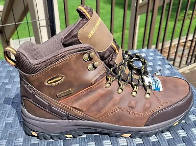 Skechers Relment Pelmo Waterproof Hiking Boots Brown Leather Size 13 SN65529 • $32.99