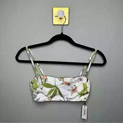 Vitamin A Mila White Green Floral Leaves Bandeau Bikini Top • $59