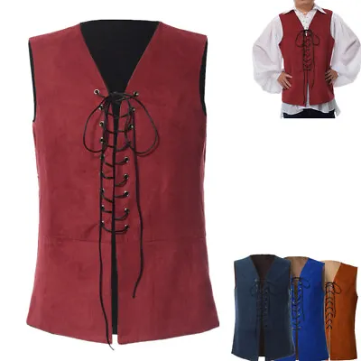 Medieval Waistcoat For Men Lace-up Reversible Vest Halloween Viking Waistcoat • £16.79