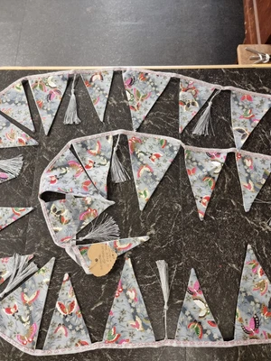 £18.50 • Buy Oriental Butterfly Grey Silver Fabric Bunting. 3m Handmade.