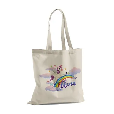 Personalised Unicorn Rainbow Summer Tote Shopping Carrier Reuse Children's Girls • £12