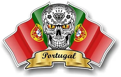 Mexican Sugar Skull & Portugal Portuguese Flags Vinyl Car Helmet Sticker Decal • £2.83