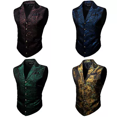 Mens Waistcoat Silk Paisley Victorian Vest Collared Vest Vintage Gilet Casual • $11.99