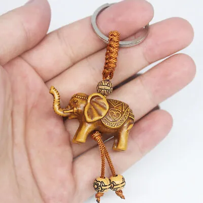 Lucky Elephant Carving Wooden Pendant Keychain Key Ring Key Chain Gift Car Parts • $2.81