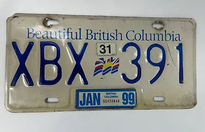 British Columbia Canada 1999 Flag License Plate XBX391 XBX 391 Very Nice • $20