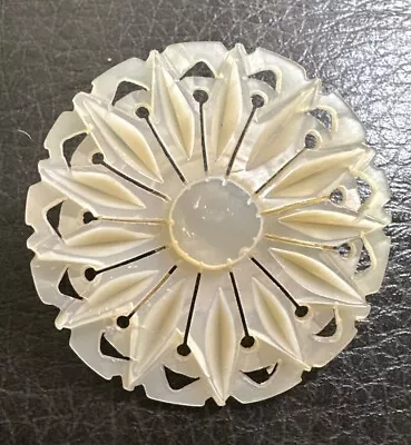 Genuine Hand Carved Mother Of Pearl Round Pin Brooch Bethlehem 1.5   • $11