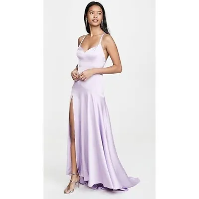 Fame And Partners Satin Thigh High Slit The Erin Dress Lilac Size US2 • $175