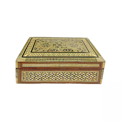 Middle Eastern Moorish Mother Of Pearl Inlaid Marquetry Jewelry Trinket Box • $65.85