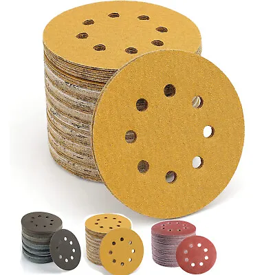 100-PACK 5/6 Inch Sanding Discs 8-Hole Hook Loop Sander Orbital Sandpaper 40-800 • $14.99