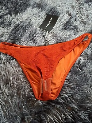 PLT Rust Brown Mini Crinkle Cheeky Bum Bikini Bottom Size 12 BNWT • £9.90