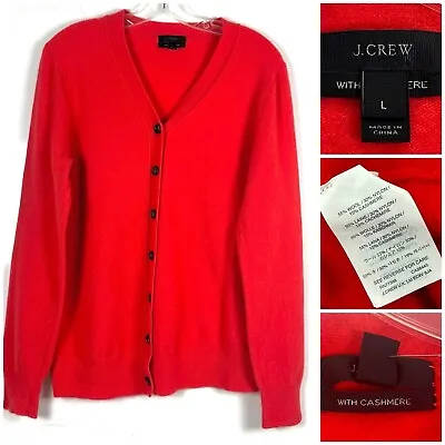J.Crew Sweater Womens Large Red Orange Cashmere Blend Cardigan Button Front • $65