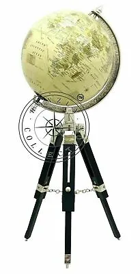 Vintage World Map Globe With Black Wooden Tripod Stand Nautical Table Decor • $140.80