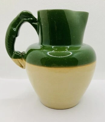 Vintage Stoneware Green Top Glazed Hunting Pint Jug With Dog / Greyhound Handle • £10